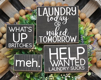Laundry Room Wood Signs - Small Laundry Signs - Funny Laundry Sign - Laundry Decor - Laundry Room Humor Signs - Laundry Mini Wood Signs M347