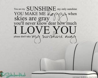 You Are My Sunshine My Only Sunshine - Vinyl Lettering - Nursery - Bedroom Decor - Sticky Vinyl Wall Accent Art Words Stickers Decals 1330