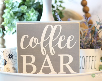Coffee Bar Wood Sign - Home Decor - Wood Sign - Wooden Signs - Tray Decor - Tiered Tray Coffee Sign - Kitchen Decor - Small Mini Block M149