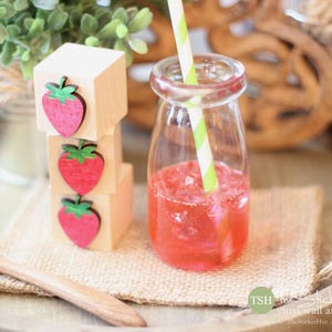 Strawberry Blocks - Mini Faux Pink Drink - Home Decor - Tiered Tray - Faux Drinks - Farmhouse - Coffee Bar Decor - Decorative Tray Decor