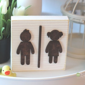 Little People Bathroom Sign Mini Block - Boy Girl 3D Bathroom Decor - Wooden Sign - Wood Signs - Bathroom Sayings Quotes - Small MiniBlock