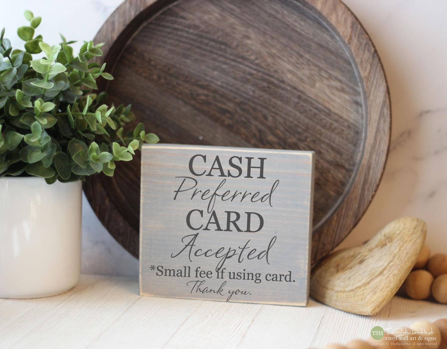 Cash Preferred Card Accepted Wood Sign Block - Office Decor - Wooden ...