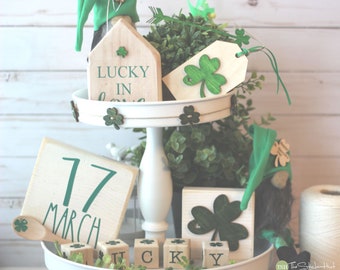 Green & White St. Patrick’s Day Tiered Tray Set - Mix and Match Items - Mini Signs - Garlands Clover - 3D Signs - Coffee Bar - Wood Signs