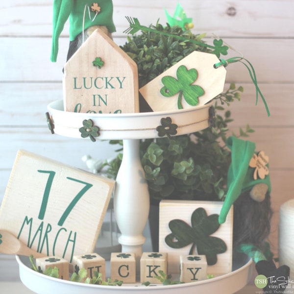 Green & White St. Patrick’s Day Tiered Tray Set - Mix and Match Items - Mini Signs - Garlands Clover - 3D Signs - Coffee Bar - Wood Signs