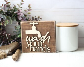 Wash Your Hands Bathroom Sign Mini Block - 3D Sign - Bathroom Decor - Wooden Sign - Wood Signs - Bathroom Sayings Quotes - Small Block G107