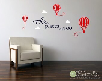 Oh The Places You'll Go Hot Air Balloons Boy or Girl Decals - Nursery Bedroom - Word Art Vinyl Sticker - Wall Decals - Stickers Decals 1968