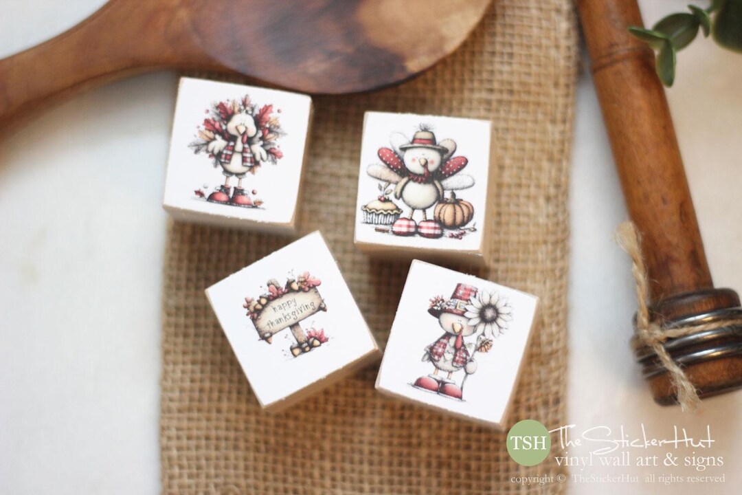 Mini Block Turkey Thanksgiving Wood Blocks - Turkey - Tiered Tray Set - Mini Blocks ...