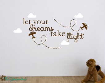 Let Your Dreams Take Flight - Typography Word Art - Vinyl Sticker - Quote Saying - Nursery or Bedroom - Wall Decals - Stickers Decals 1699