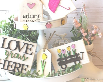 Spring Signs - Tiered Tray Set - Mix and Match Items - Mini Signs Garlands 3D Signs Gnomes - Kitchen Decor - Coffee Bar - Wood Signs
