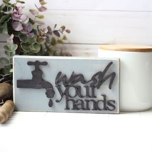 Wash Your Hands Bathroom Sign Mini Block - 3D Sign - Bathroom Decor - Wooden Sign - Wood Signs - Bathroom Sayings Quotes - Small Block G107