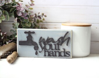 Wash Your Hands Bathroom Sign Mini Block - 3D Sign - Bathroom Decor - Wooden Sign - Wood Signs - Bathroom Sayings Quotes - Small Block G107