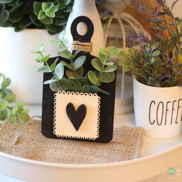 Mini Cutting Board Flower Holder - Coffee Cup - Home Sign - Tiered Tray Set - Mini Signs 3D Signs - Cottage - Farmhouse - Entry Wood Signs