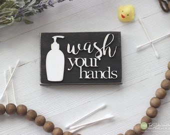 Wash Your Hands Bathroom Sign Mini Block - 3D Sign - Bathroom Decor - Wooden Sign - Wood Signs - Bathroom Sayings Quotes - Small MiniBlock