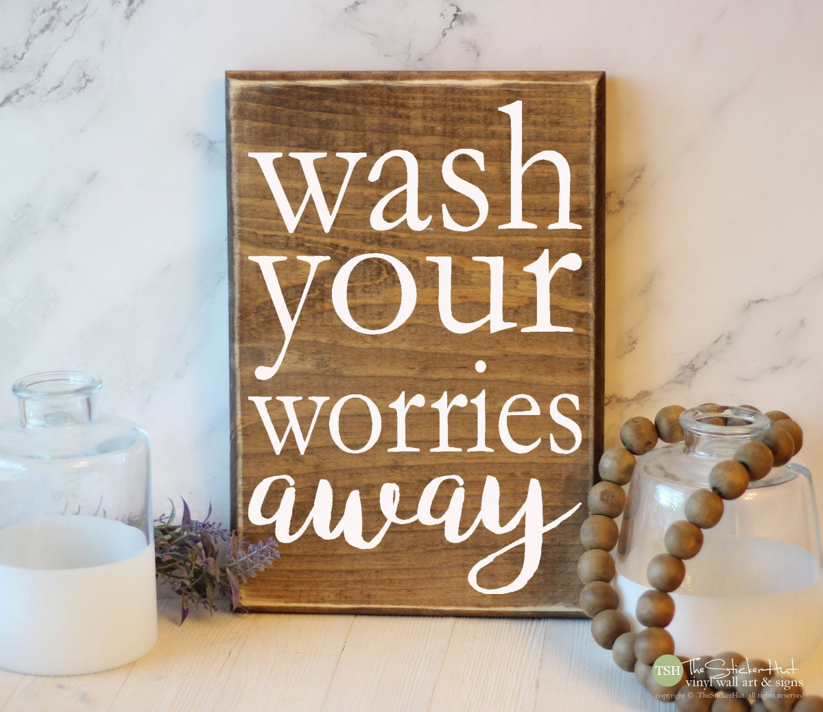 Wash Your Worries Away Wood Sign - Bathroom Signs - Farmhouse Wooden ...