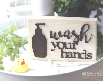 Wash Your Hands Bathroom Sign Mini Block - 3D Sign - Bathroom Decor - Wooden Sign - Wood Signs - Bathroom Sayings Quotes - Small MiniBlock
