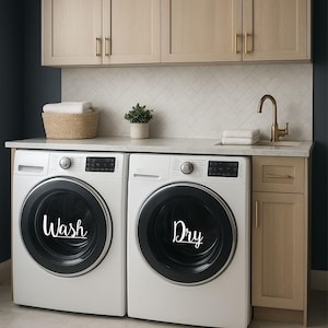 Wash Dry Decals - Laundry Room Decor - Vinyl Lettering - Removeable - Washer Dryer Decor - Wall Art Words Text Door Sticker Decal 1889