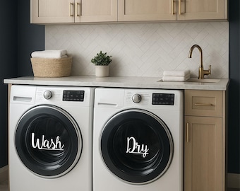 Wash Dry Decals - Laundry Room Decor - Vinyl Lettering - Removeable - Washer Dryer Decor - Wall Art Words Text Door Sticker Decal 1889