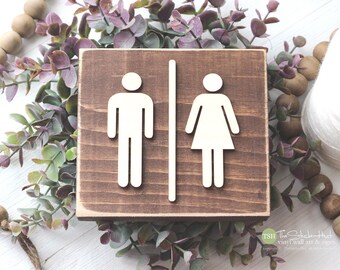 Man Woman Bathroom Sign Mini Block - Boy Girl Wood Sign - 3D Bathroom Decor - Wooden Sign - Wood Signs - Bathroom Sayings Quotes