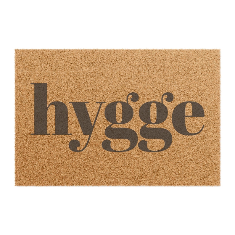 Felpudo Hygge, alfombra ecológica de diseño nórdico danés - Decoración escandinava, felpudo de bienvenida, regalo Hygge, alfombra de entrada, felpudo sostenible imagen 1