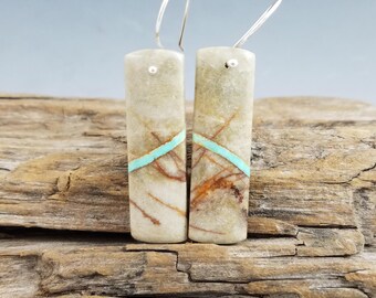 Argentium silver and Royston turquoise bar earrings