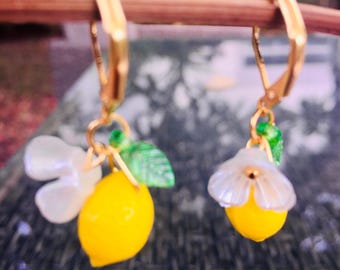 Lemon Earrings, Lemon Earrings, Glass Bead Earrings, Fruit Earrings, Fruits Earrings, Gifts Unique Statement Earrings