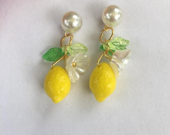 Lemon Earrings, Lemon Earrings, Glass Bead Earrings, Fruit Earrings, Fruits Earrings, Gifts Unique Statement Earrings