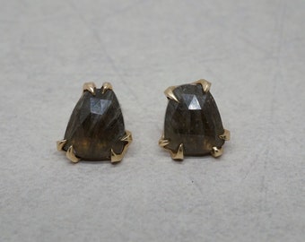 14k Gold Brown Sapphire Studs