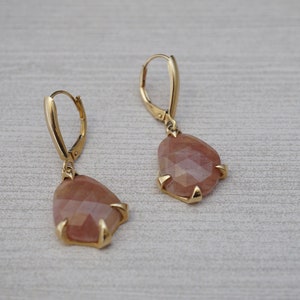 Rose Cut Pink Sapphire Dangles - 14k Gold