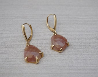 Rose Cut Pink Sapphire Dangles - 14k Gold