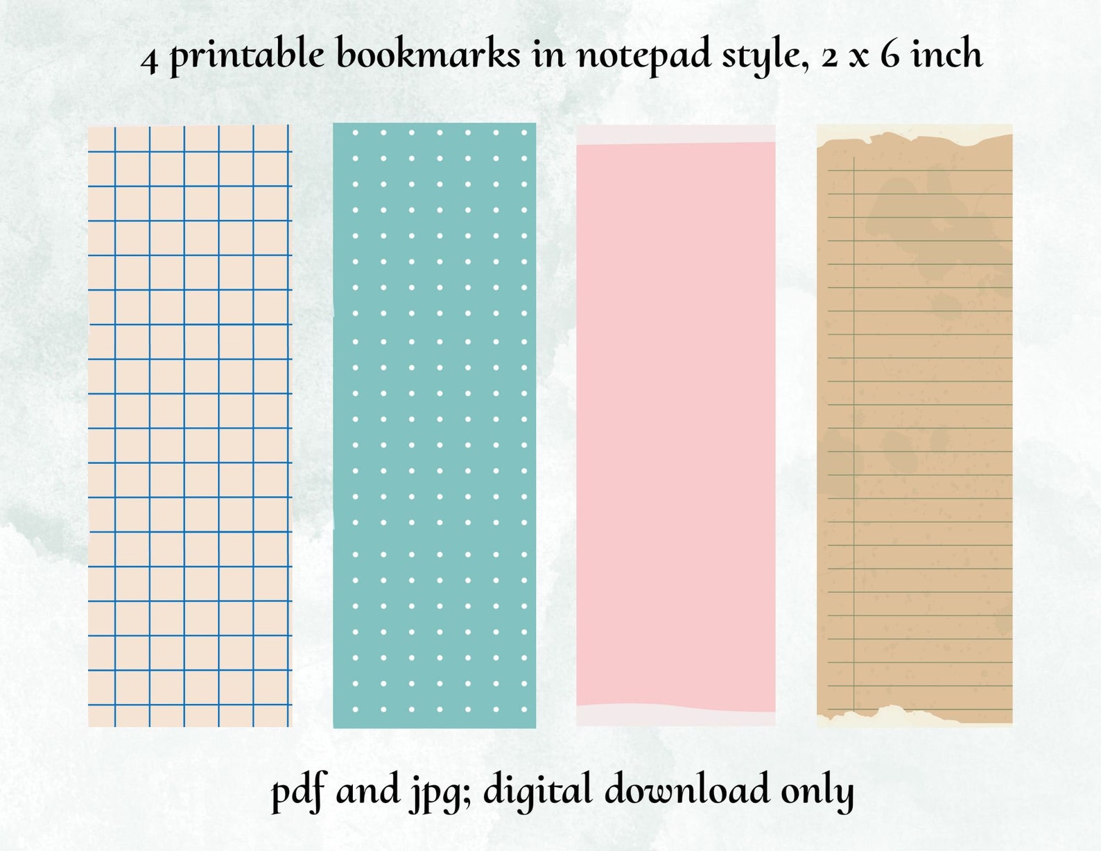 Set of 4 Printable Bookmarks in Notepad Style for Book Lovers/2 X 6 ...