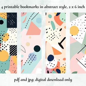Set of 4 Printable Bookmarks in Colorful Abstract Design for Book ...