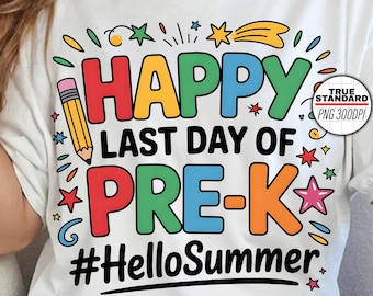 幼稚園最後の日おめでとう PNG - 学年末のお祝いに #HelloSummer をあしらったカラフルな昇華デザイン - シャツ用デジタルダウンロード
