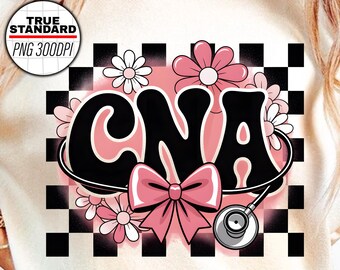 CNA Nurse Checkered Coquette Bow Png, Floral CNA Nurse png, Nurse flower png, Nurse floral, Nurse groovy png, Nurse groovy, Nurse graphic