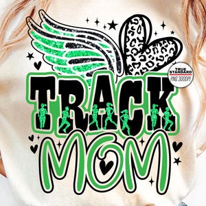 Track Mom PNG, Track and Field Leopard Green Design, PNG File, Track and Field Sublimation Design Downloads