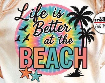 Life Is Better at the Beach Retro Design – Colorful Beach Ball & Palm Trees Summer Clipart | PNG DXF EPS Cut File for Cricut Shirts