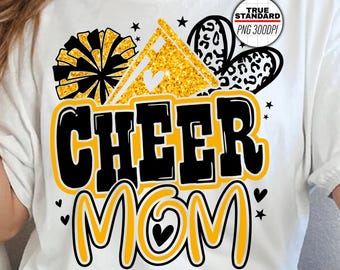 Cheer Mom Png, Football Leopard Print Heart Png, Leopard Glitter Gold Cheerleader Png, Cheer Varsity Png, Iron On Png, Digital Download