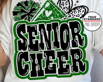 Senior Cheer PNG, Green Black Cheerleading Sublimation Design, Cheer Squad Senior SVG Clipart, High School Cheer Printable Shirt Design