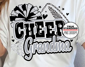 Cheer Grandma Png, Football Leopard Print Heart Png, Leopard Glitter grey And silver Cheerleader Png, Cheer Varsity Png, Iron On Png