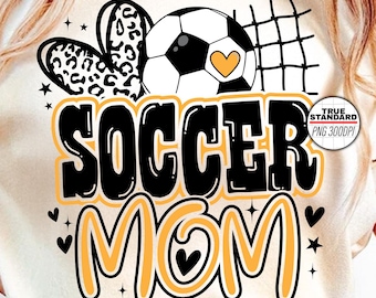 Soccer Mom PNG Image, Gold Soccer Leopard Design, HeartLeopard Design, Sublimation Design Download, Transparent PNG