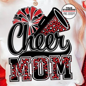 Cheer Mom PNG Image, Red Black Leopard Cheer Poms & Megaphone Design, Sublimation Designs Downloads, PNG File, Digital Download, Digital