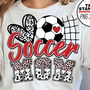 Soccer Mom PNG Image, Red Soccer Leopard Design, HeartLeopard Design, Sublimation Design Download, Transparent PNG