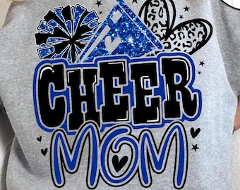 Cheer Mom Png, Football Leopard Print Heart Png, Leopard Glitter Blue Cheerleader Png, Cheer Varsity Png, Iron On Png, Digital Download