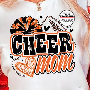 Cheer Mom Png, Football Leopard Print Heart Png, Leopard Glitter Orange Black Cheerleader Png, Cheer Varsity Png, Iron On Png