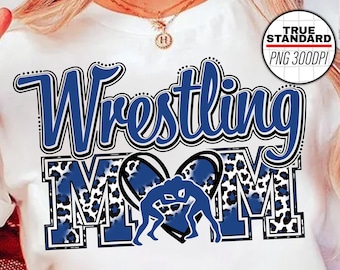 Wrestling Png, Wrestling Mom PNG, Wrestling Leopard Blue Design, Sublimation Designs Downloads, PNG File