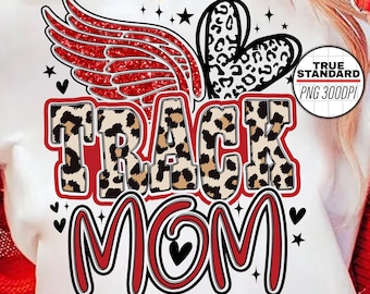 Track Mom PNG, Track and Field Leopard Red Design, PNG File, Track and Field Sublimation Design Downloads