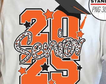 Senior 2025 PNG Image, Orange Leopard Senior Design, Sublimation Designs Downloads, PNG File