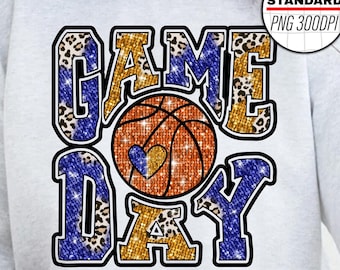 Basketball Png, Game Day Basketball PNG Image, Basketball Blue and gold Leopard Design, Sublimation Designs Downloads, PNG File