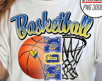 Basketball Mom PNG Bild, Blau Gelb Gold Basketball Leopard Design, Sublimationsdesigns Downloads, PNG Datei