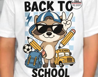Back to School PNG SVG, First Day of School Shirt Design, Cute Raccoon School Clipart, Boy School Bus Pencil Sublimation, Kids Teacher Gift