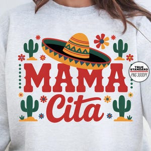 Mamacita PNG – Retro Mexican Mom Sublimation with Sombrero & Cactus – Cinco de Mayo Fiesta Clipart for Shirts Gifts